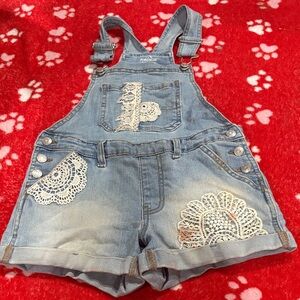 Jordache Blue Denim Overalls with Lace Accents